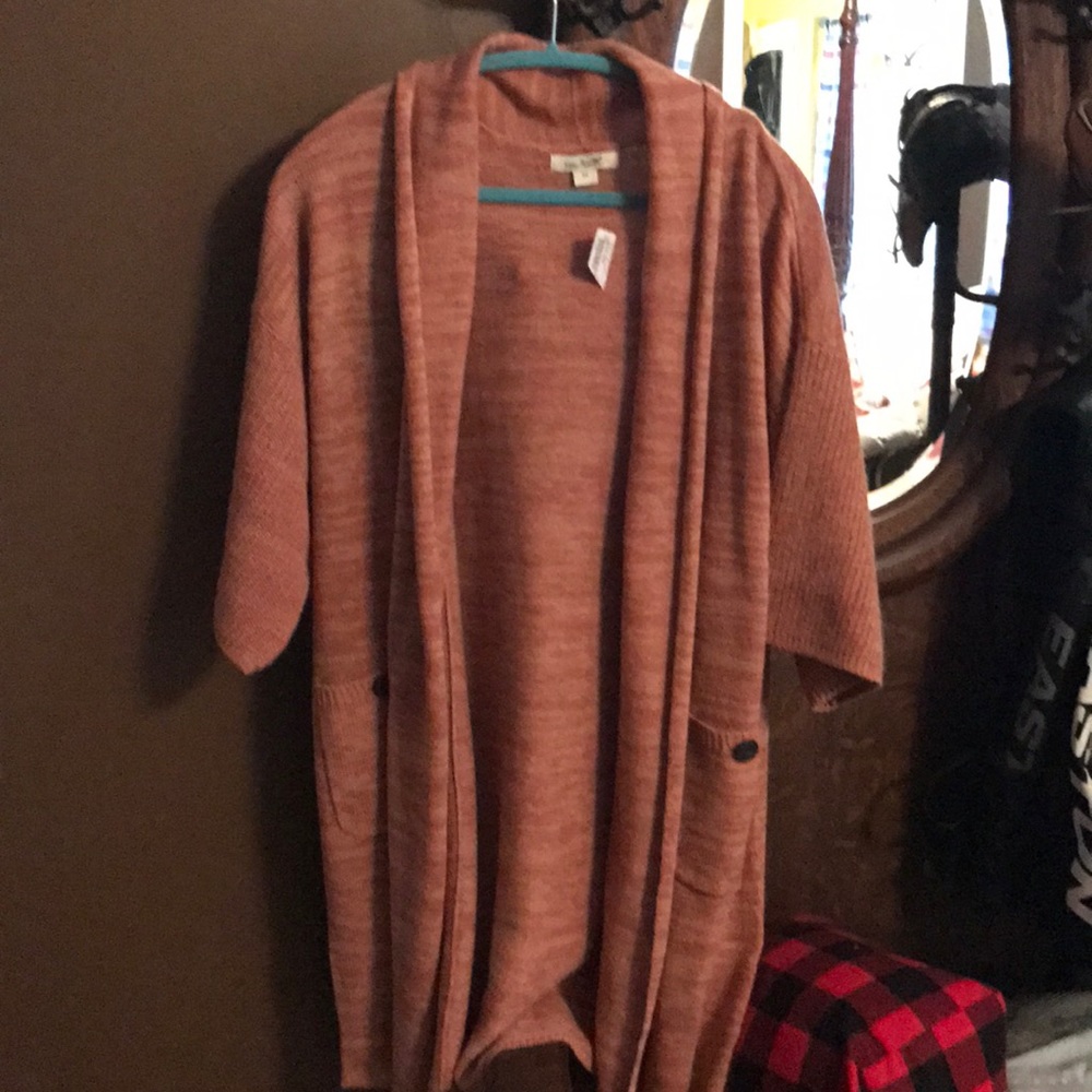 NWT LOOSE FITTING CARDIGAN 3/4 sleeve mauve swirl